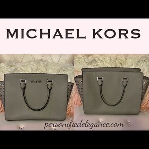Michael Kors Selma Gray Leather Silver Grommet Medium Handbag